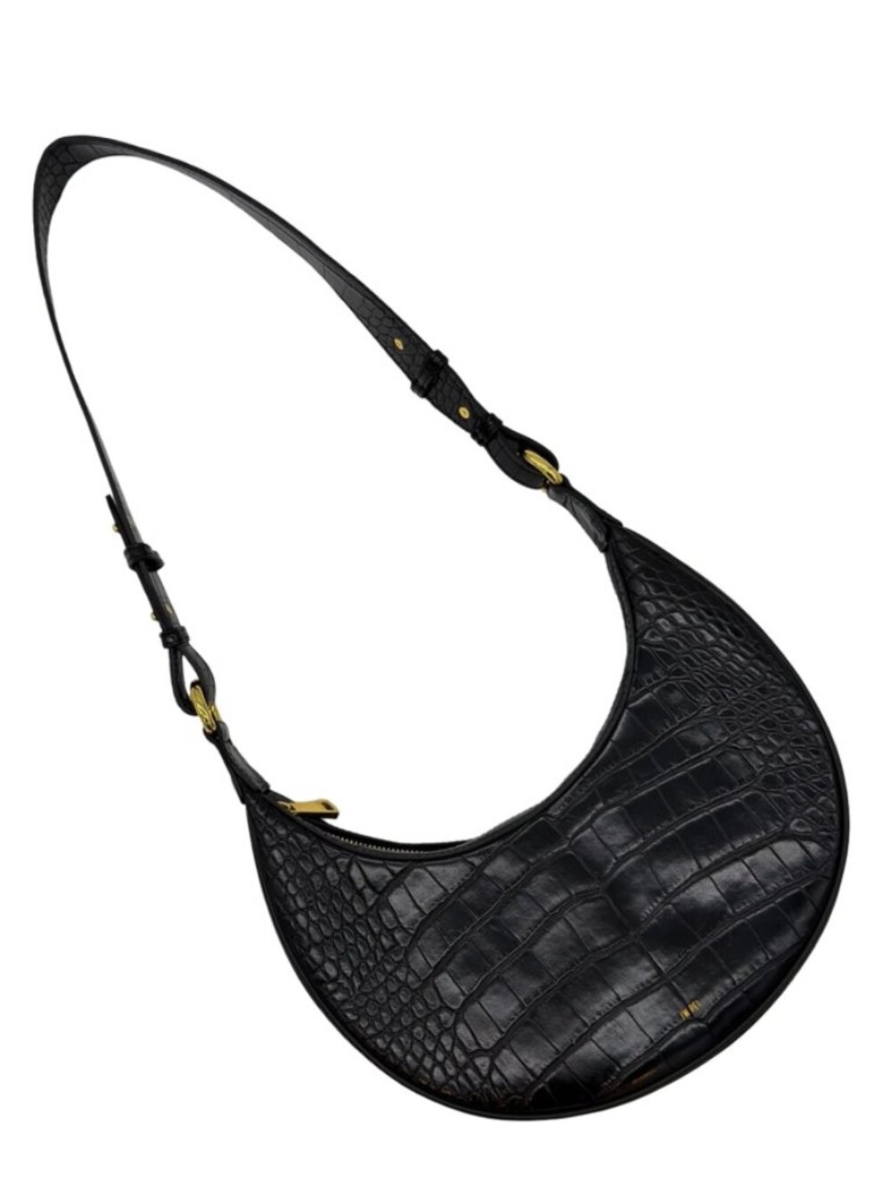 JW PEI Carly Black Croc Embossed Saddle Bag